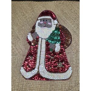 Sequin Santa Trinket Box Beaded Christmas Decor Holiday Jewelry Or Gift Box